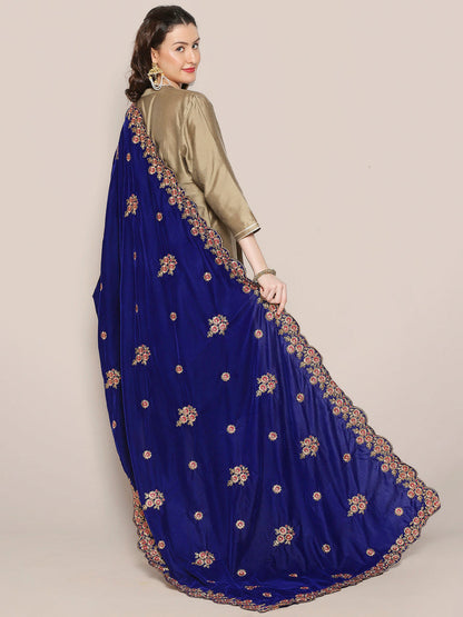 Velvet Dupatta with Gold Embroidery & Cutwork Border