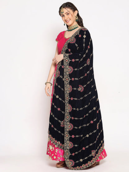 Velvet Dupatta with Floral Embroidery