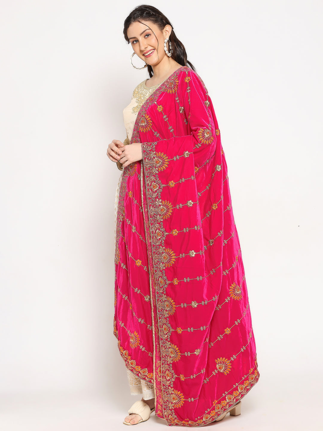 Velvet Dupatta with Floral Embroidery