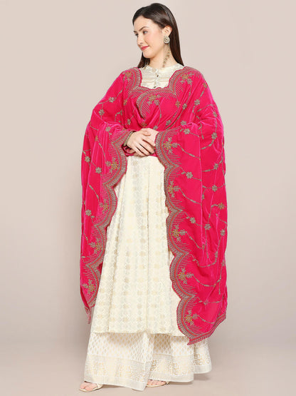 Scalloped Velvet Dupatta with Gold Embroidery