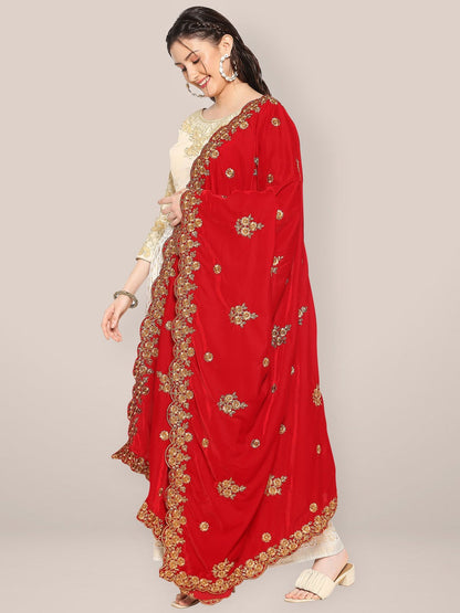 Velvet Dupatta with Gold Embroidery & Cutwork Border