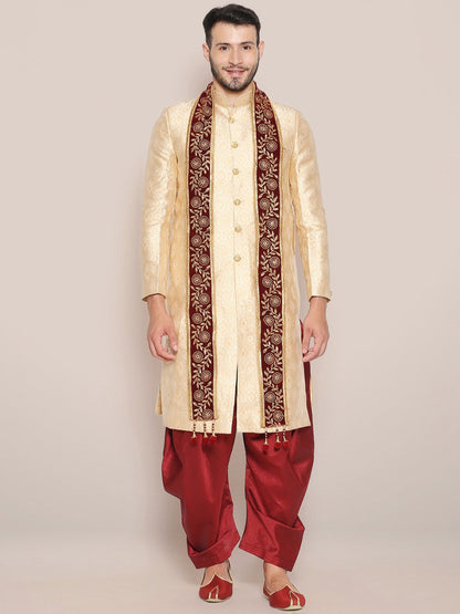 Men's Maroon Embroidered Velvet Stole