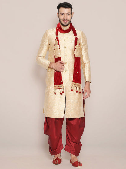 Men's Maroon Embroidered Velvet Stole