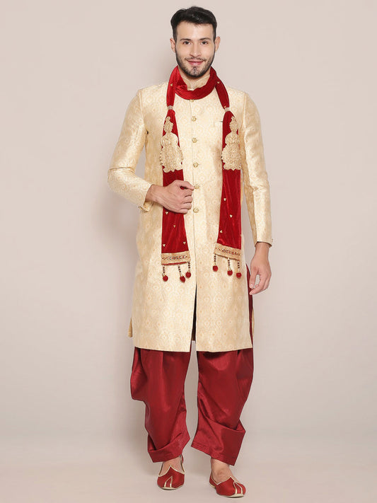 Men's Maroon Embroidered Velvet Stole