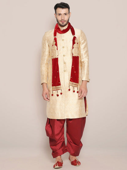 Men's Maroon Embroidered Velvet Stole