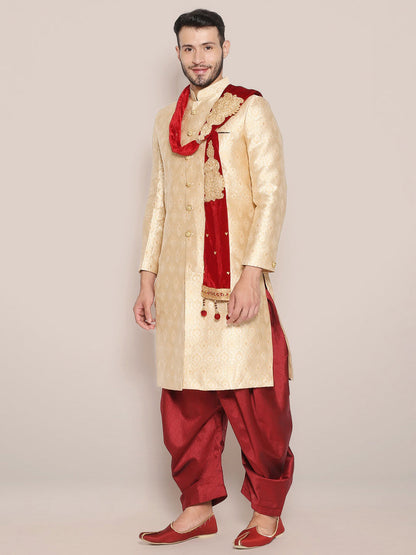 Men's Maroon Embroidered Velvet Stole