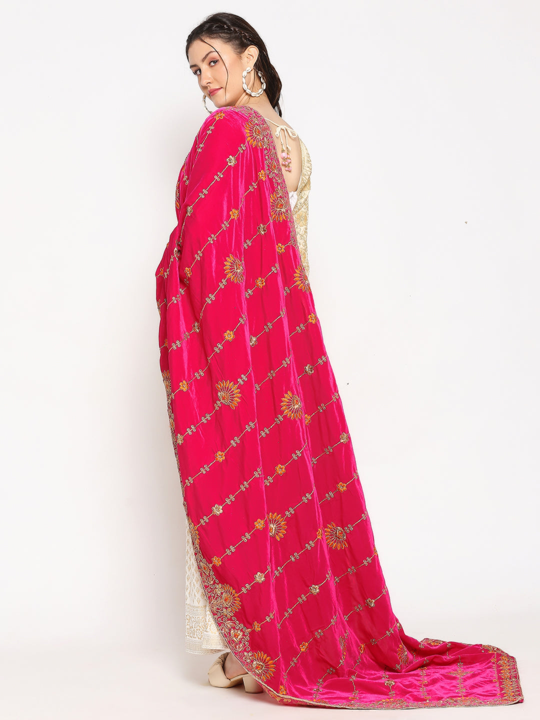 Velvet Dupatta with Floral Embroidery