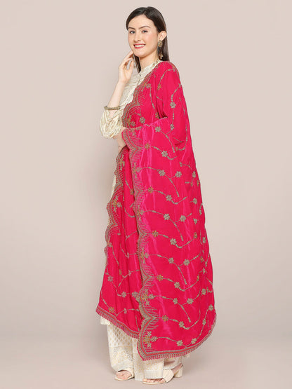 Scalloped Velvet Dupatta with Gold Embroidery