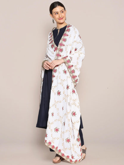 Velvet Dupatta with Pink Jaal Embroidery