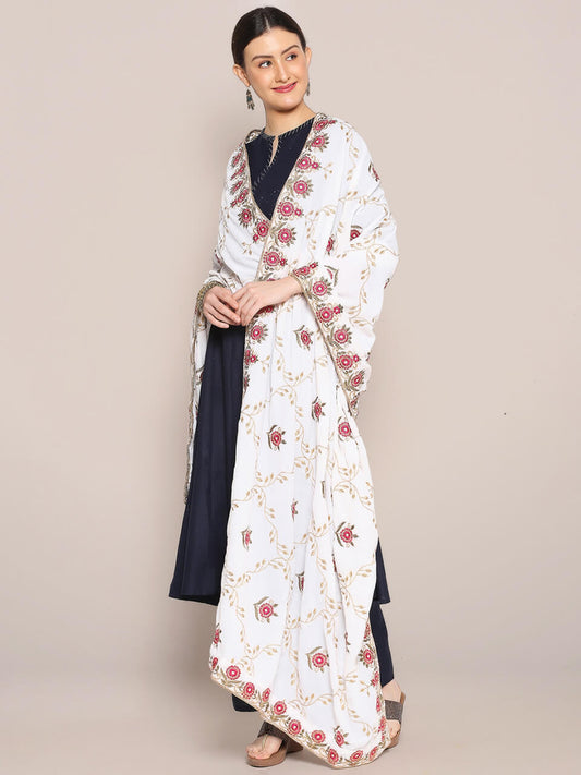 Velvet Dupatta with Pink Jaal Embroidery