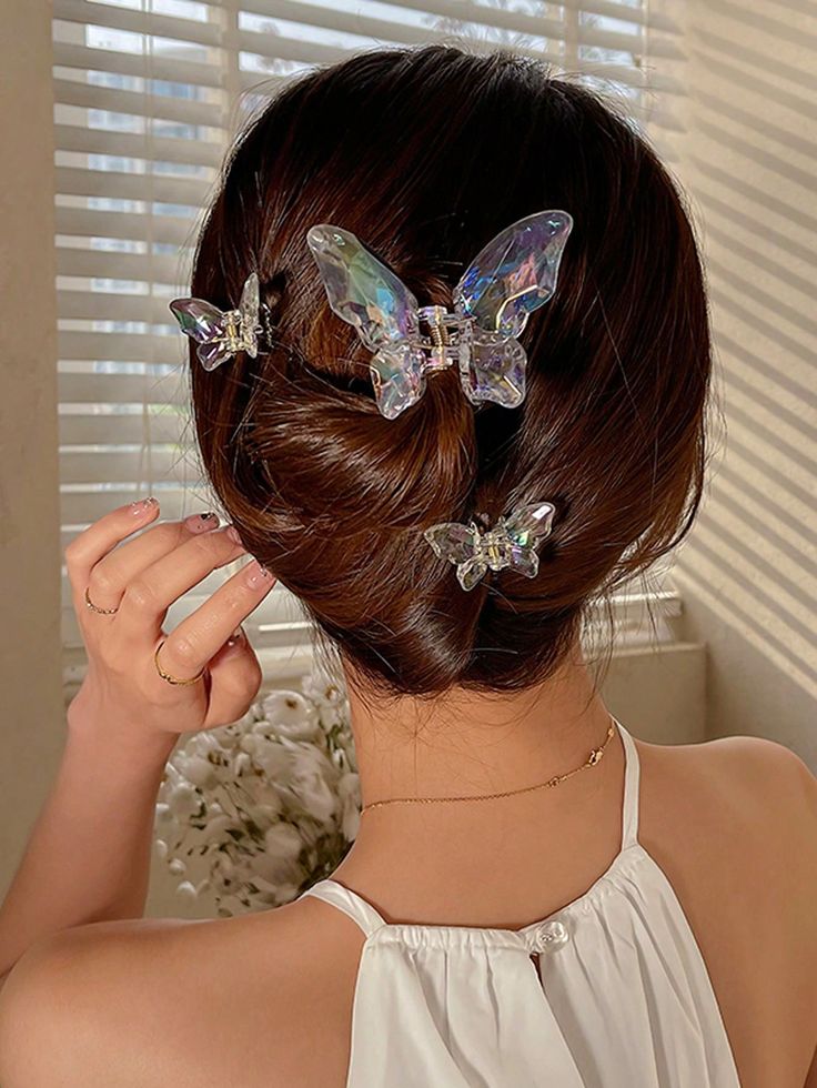 3pcs Crystal Butterfly Claw Clips