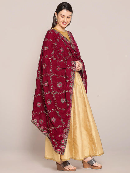 Velvet Dupatta with Pink Jaal Embroidery