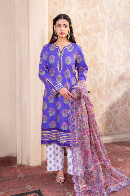 Embroidered - 3 Pc Lawn Suit (Organza Dupatta)