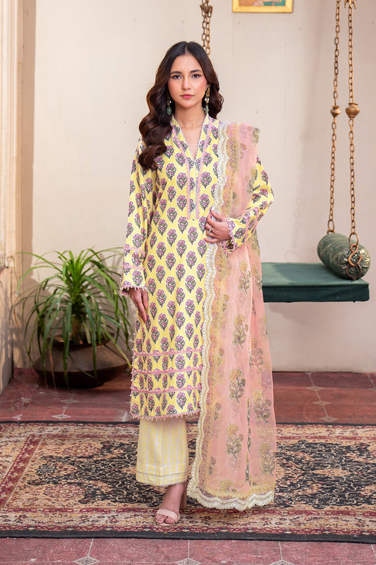 Embroidered - 3 Pc Lawn Suit (Organza Dupatta)