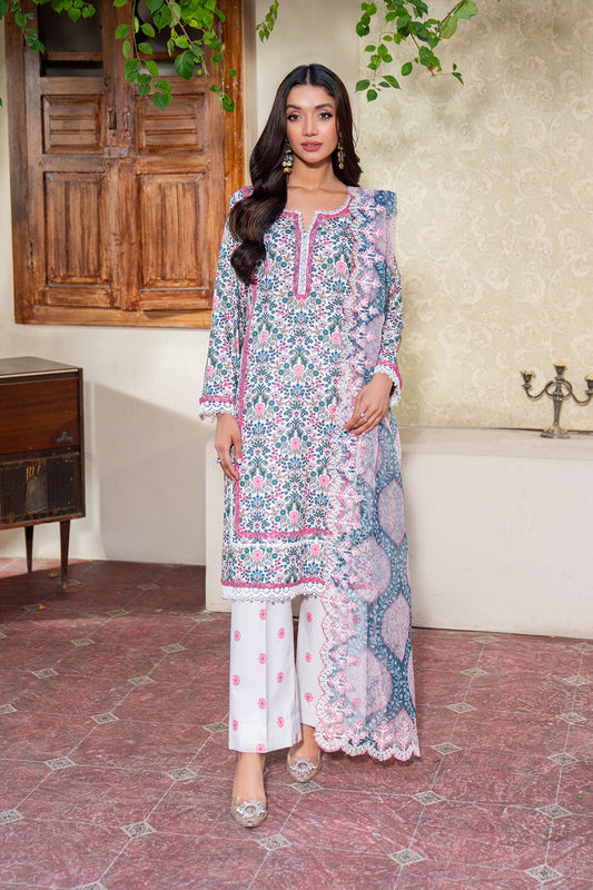 Embroidered - 3 Pc Lawn Suit (Organza Dupatta)