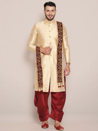 Men's Maroon Embroidered Velvet Stole
