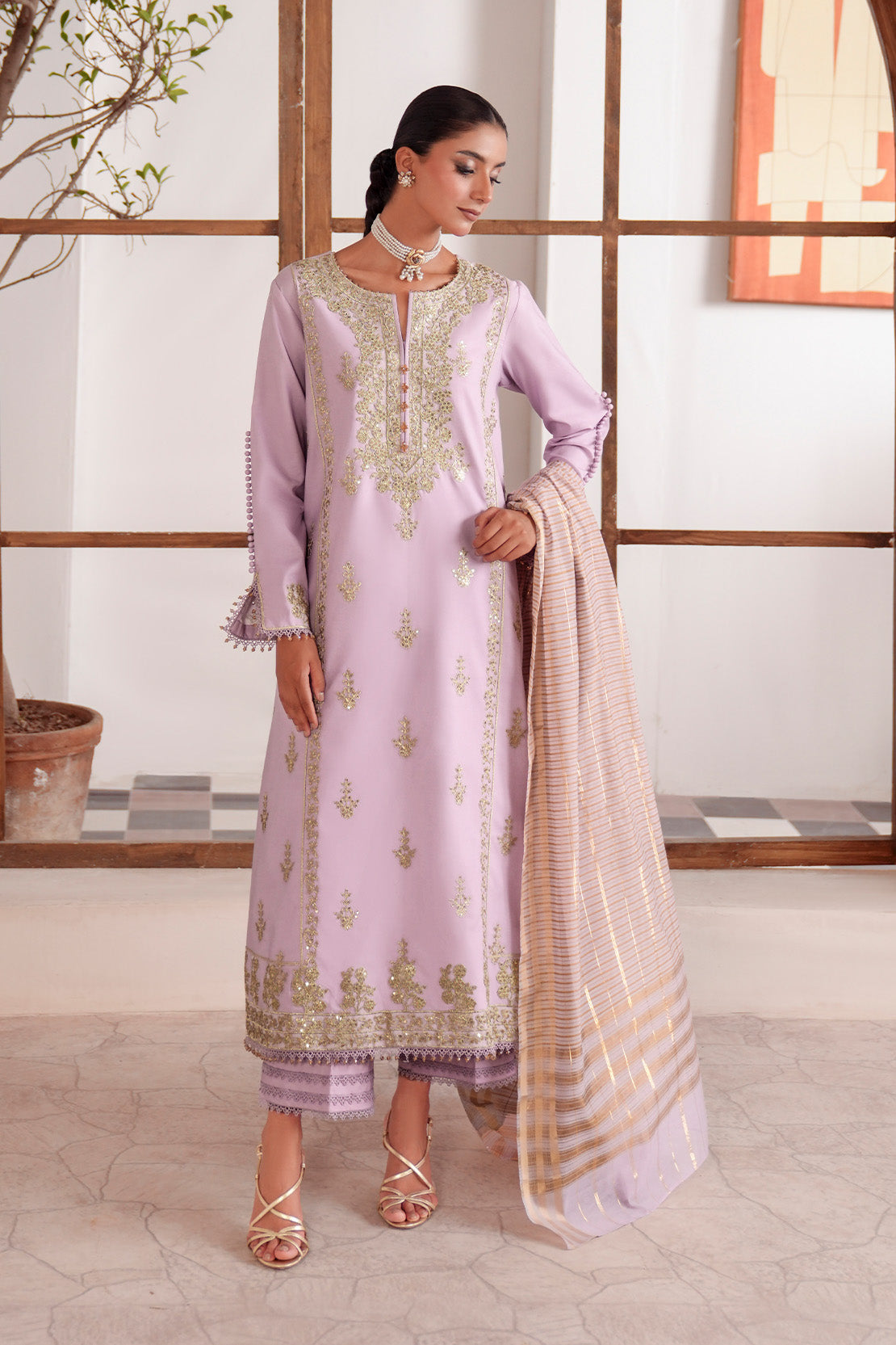 Embroidered - 3 Pc  Lawn Suit (Dyed Jacquard Dupatta)