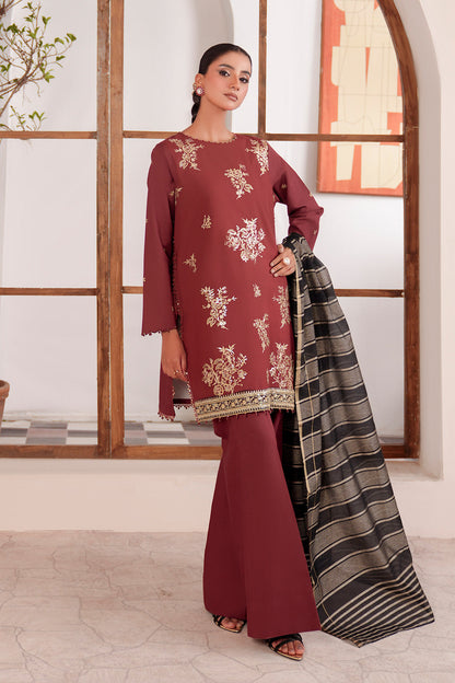 Embroidered - 3 Pc Lawn Suit (Dyed Jacquard Dupatta)