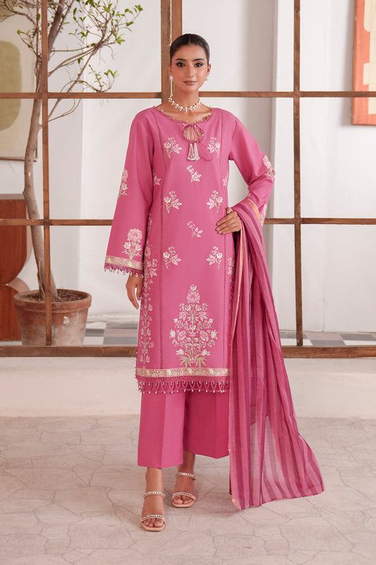 Embroidered - 3 Pc  Lawn Suit (Dyed Jacquard Dupatta)