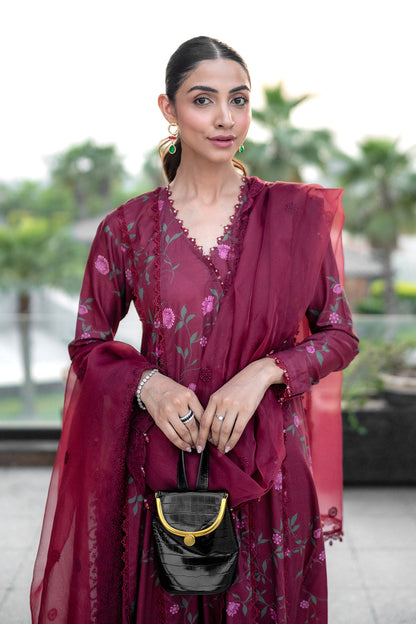 Embroidered - 3 Pc Lawn Suit (Organza Dupatta)