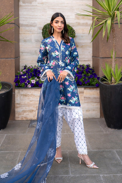 Embroidered - 3 Pc Lawn Suit (Organza Dupatta)