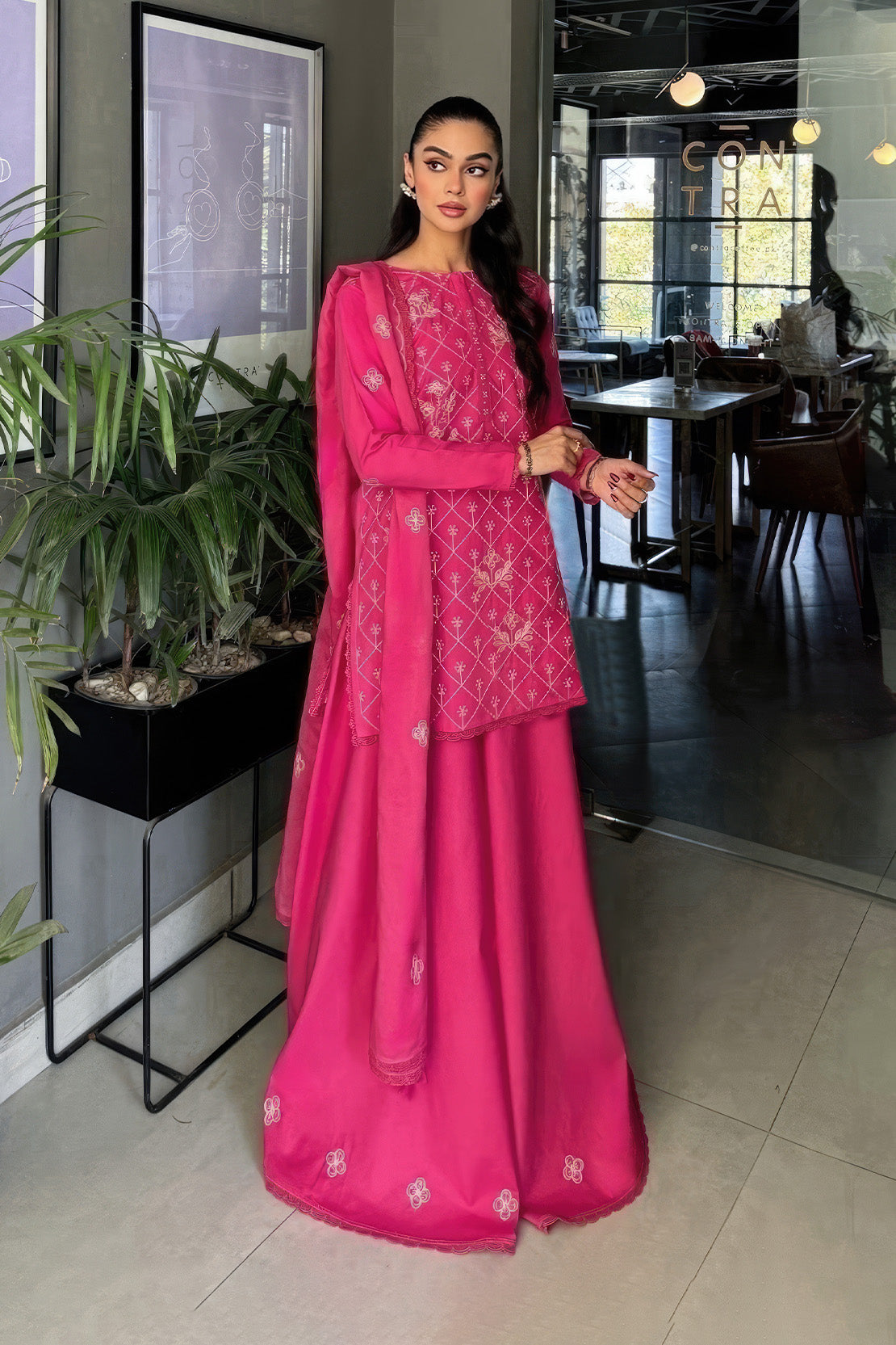 Embroidered - 3 Pc  Lawn Suit (Dyed Embroidered Dupatta)