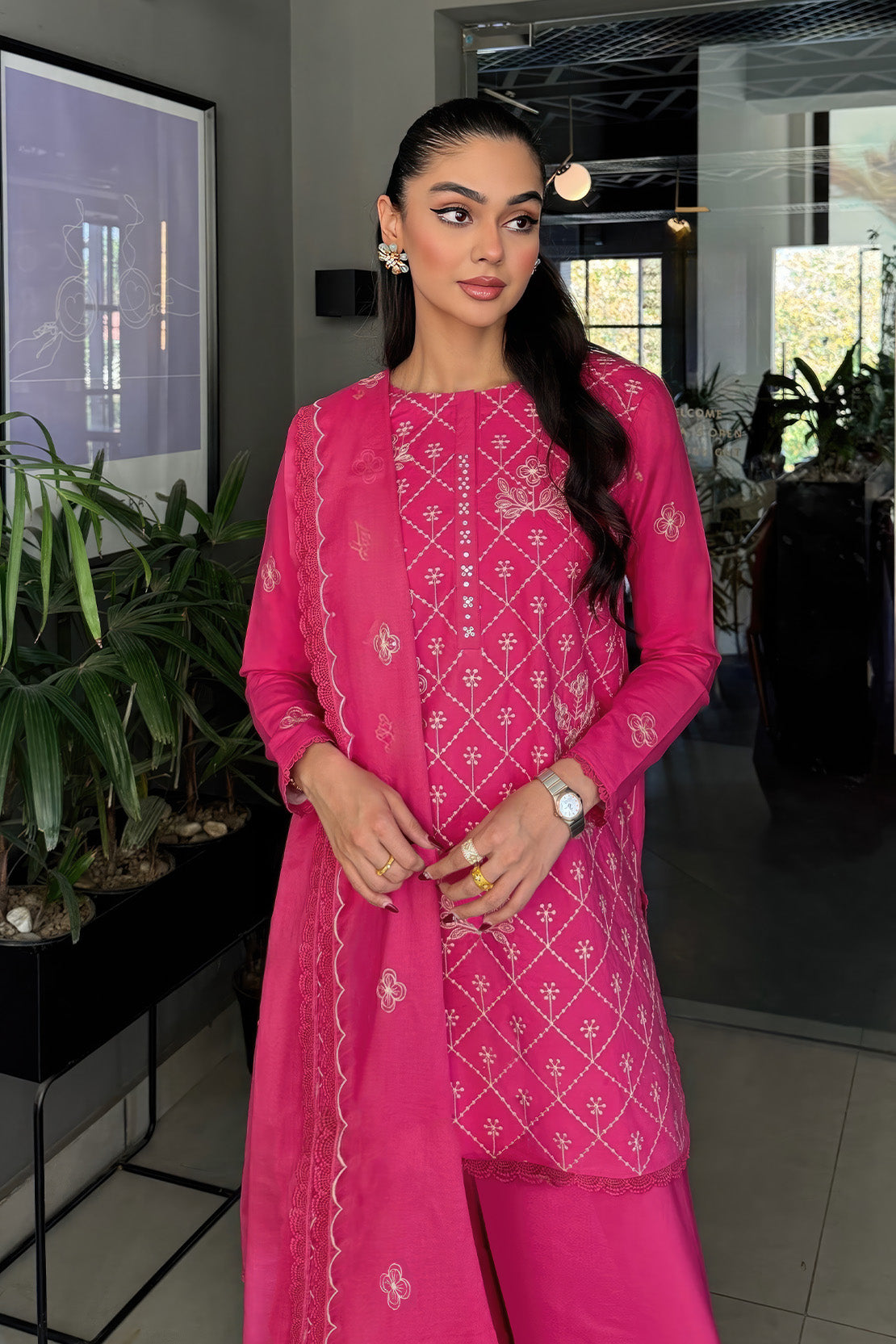 Embroidered - 3 Pc  Lawn Suit (Dyed Embroidered Dupatta)