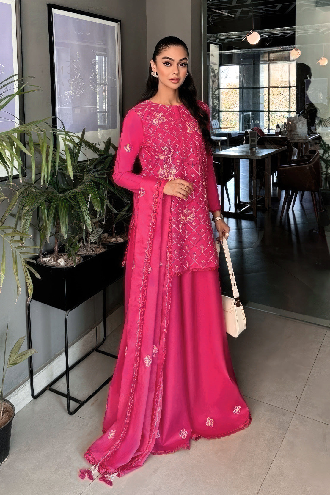 Embroidered - 3 Pc  Lawn Suit (Dyed Embroidered Dupatta)