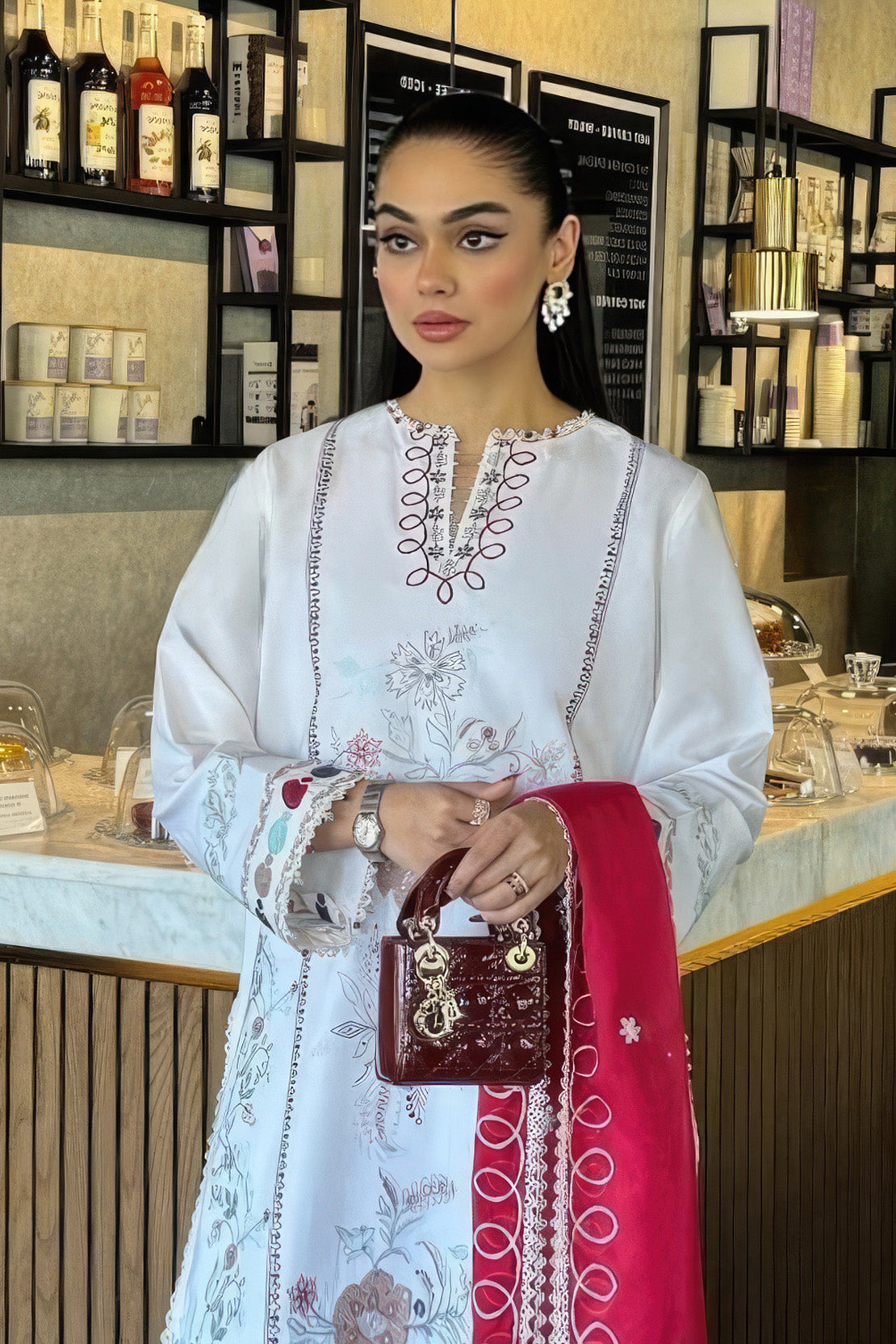 Embroidered - 3 Pc  Lawn Suit (Dyed Embroidered Dupatta)