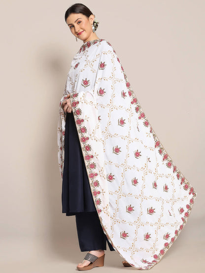 Velvet Dupatta with Pink Jaal Embroidery