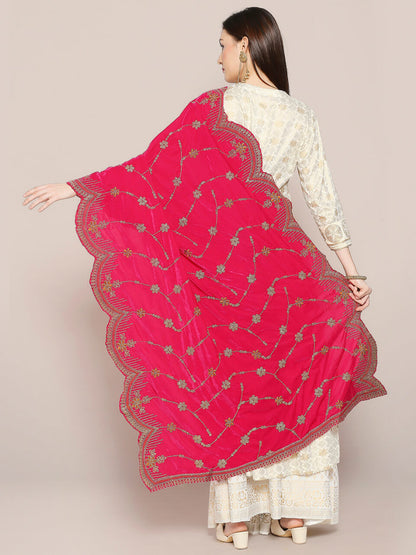 Scalloped Velvet Dupatta with Gold Embroidery