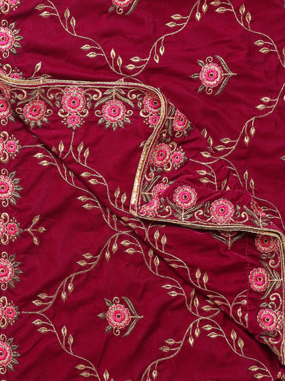 Velvet Dupatta with Pink Jaal Embroidery