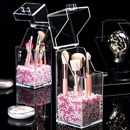 Acrylic Makeup Brush Holder Storage Box With Pearls