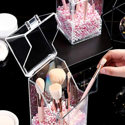 Acrylic Makeup Brush Holder Storage Box With Pearls