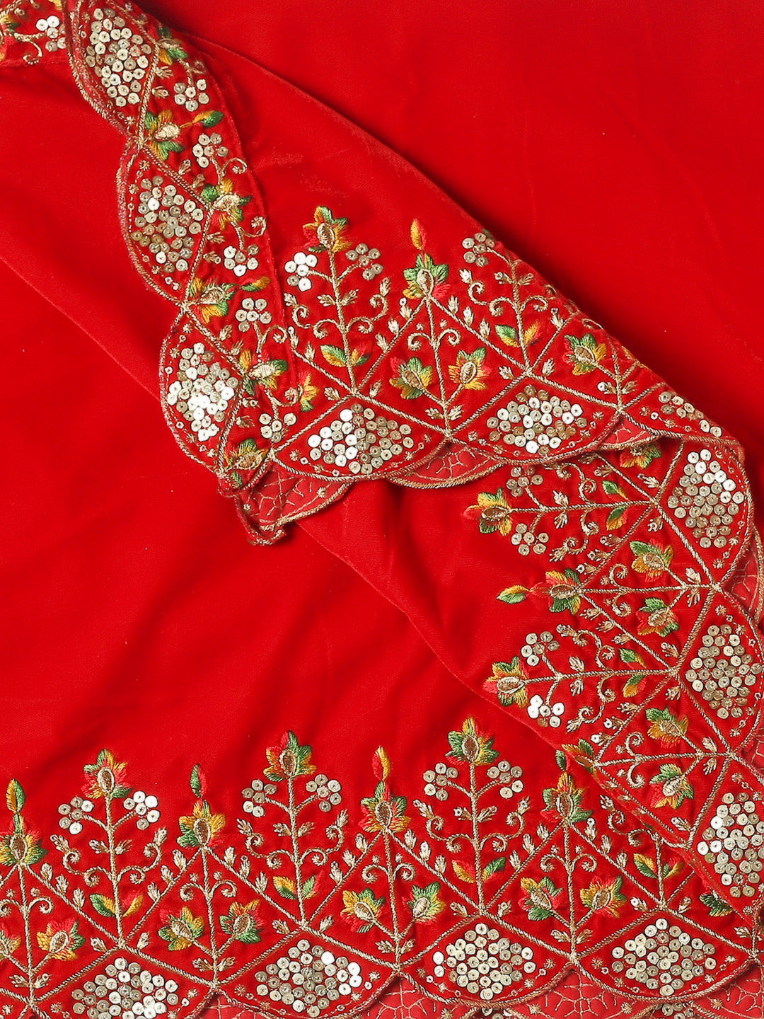 Embroidered Velvet Dupatta with Multicolour Embroidery & Sequins