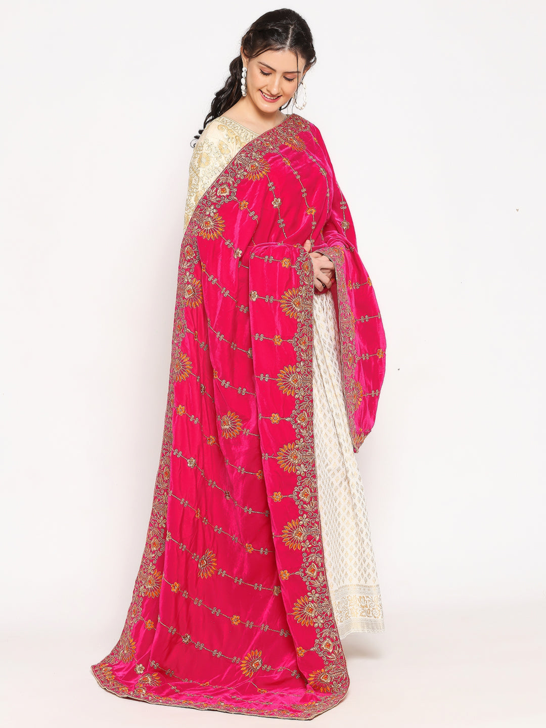 Velvet Dupatta with Floral Embroidery