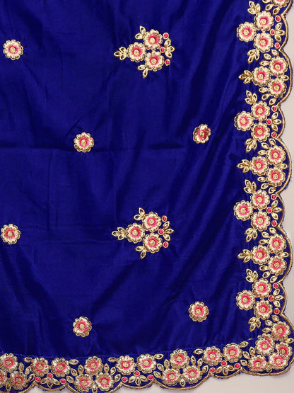 Velvet Dupatta with Gold Embroidery & Cutwork Border