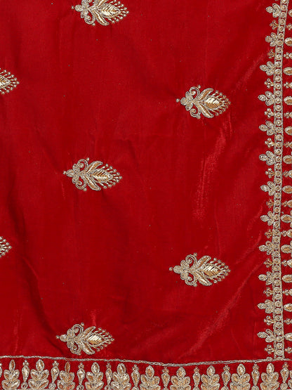 Maroon Velvet Embroidered Dupatta with Gold Motifs all over