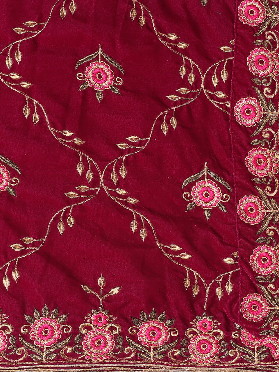 Velvet Dupatta with Pink Jaal Embroidery