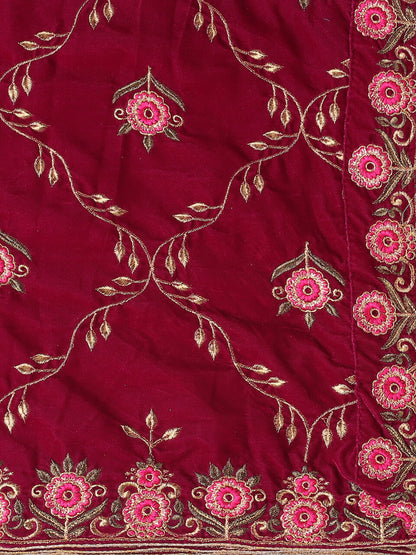 Velvet Dupatta with Pink Jaal Embroidery