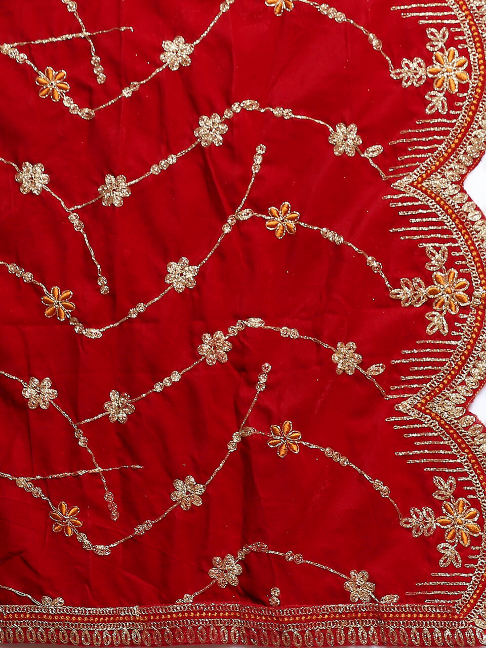 Scalloped Velvet Dupatta with Gold Embroidery