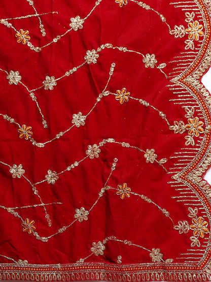 Scalloped Velvet Dupatta with Gold Embroidery