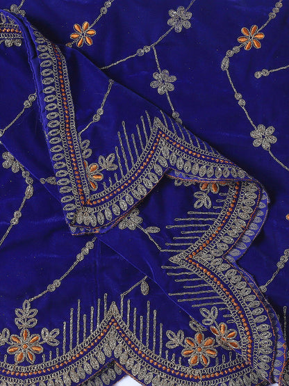 Scalloped Velvet Dupatta with Gold Embroidery