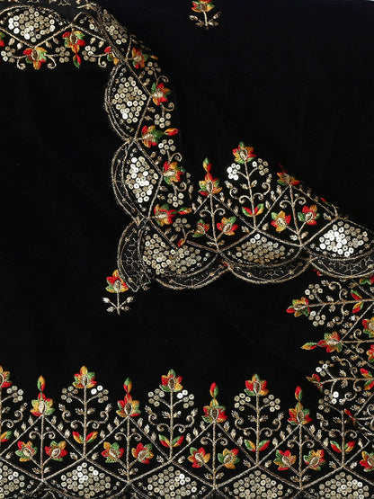 Men's Black Velvet Dupatta with Multicolour Embroidery