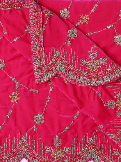 Scalloped Velvet Dupatta with Gold Embroidery