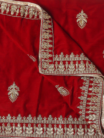 Maroon Velvet Embroidered Dupatta with Gold Motifs all over