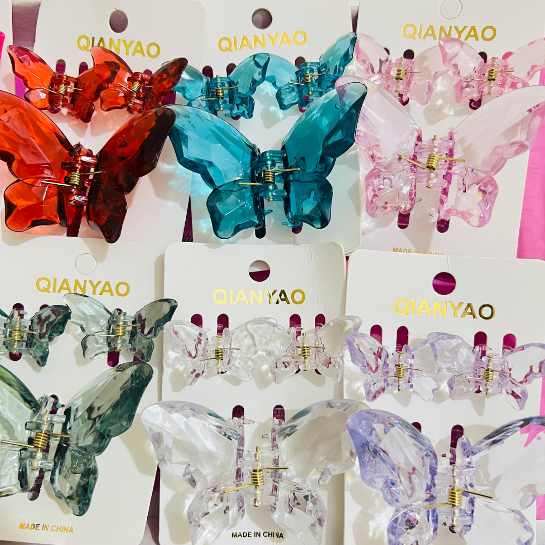 3pcs Crystal Butterfly Claw Clips