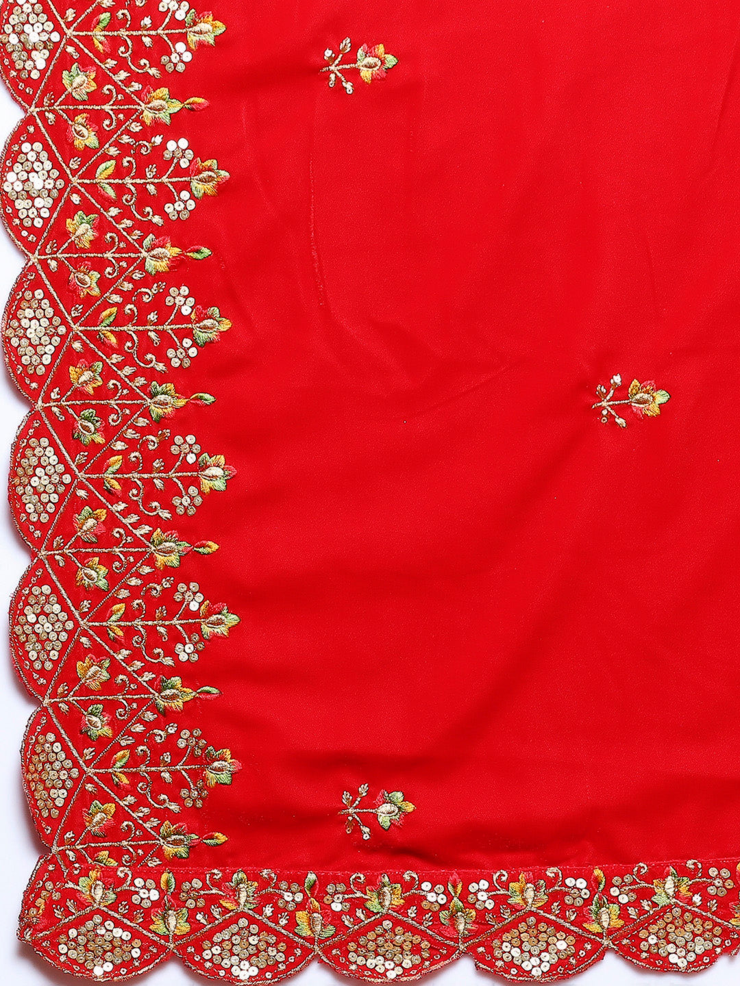 Embroidered Velvet Dupatta with Multicolour Embroidery & Sequins