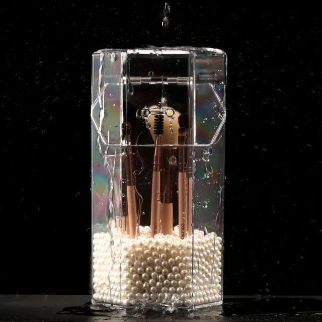 Acrylic Makeup Brush Holder Storage Box With Pearls