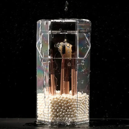 Acrylic Makeup Brush Holder Storage Box With Pearls